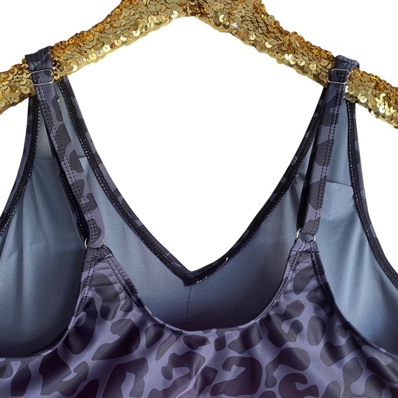 NWOT Mack and Mal Kissed By The Sun Bikini Swim Top Charcoal Leopard & Neon Pink - Picture 14 of 16